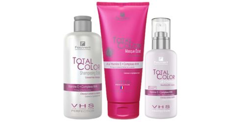 TOTAL COLOR est une gamme de soins capillaires con&ccedil;us pour l'entretien des cheveux color&eacute;s, par la marque fran&ccedil;aise Fauvert Professionnel